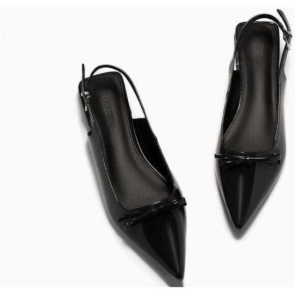 Womens Slingback Flats Pointed Toe Bow Slip On Comfortable Dressy Work Shoes - Picture 4 of 5